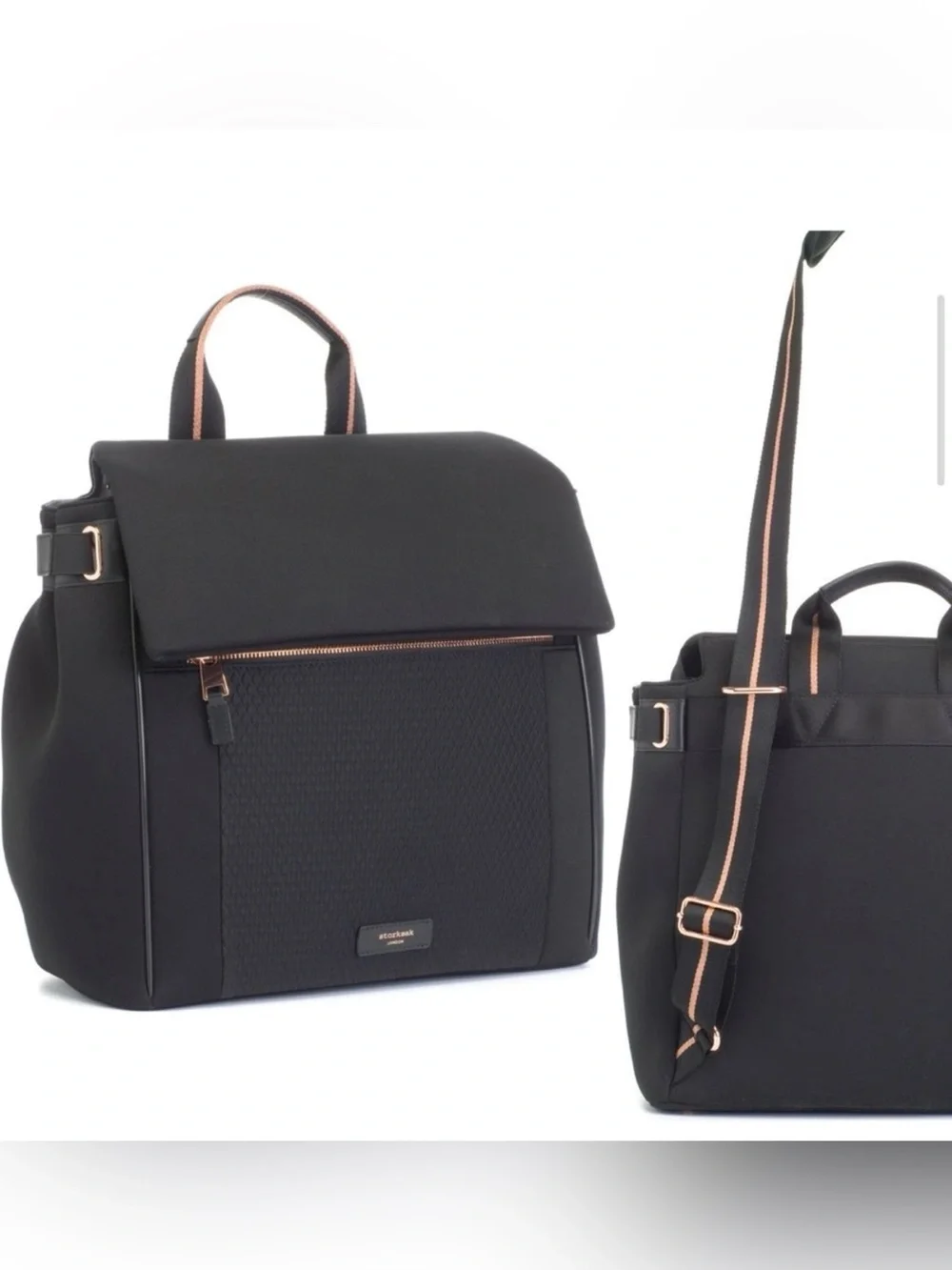 Storksak St. James Convertible Diaper Bag in Black- Backpack- GUC Baby Bag
